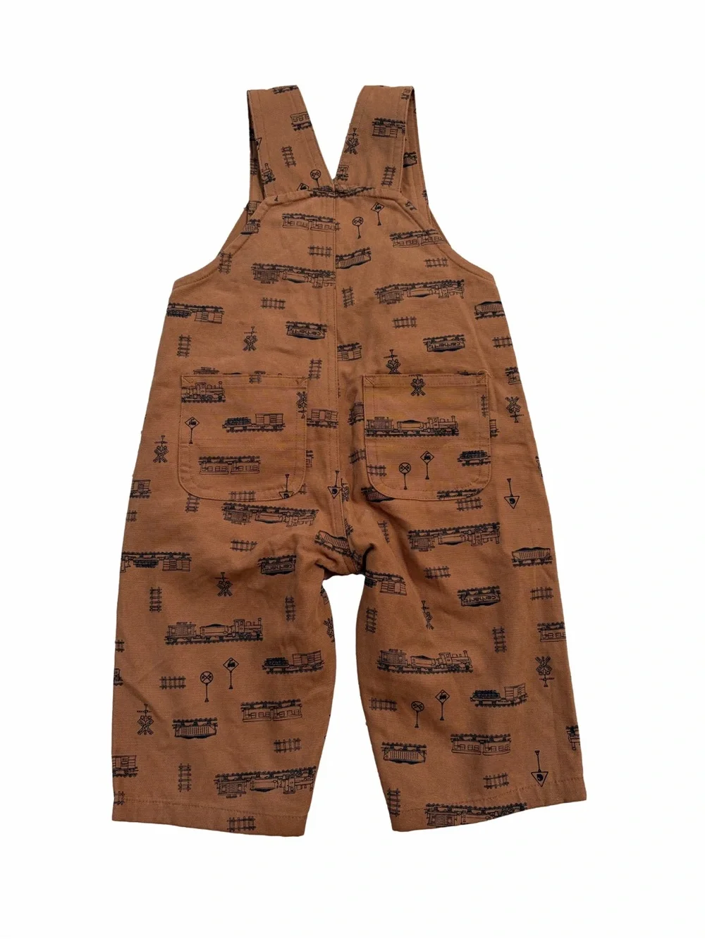 Carhartt Size 12 Months Brown Train Railroad Crossing Canvas Bib Overalls